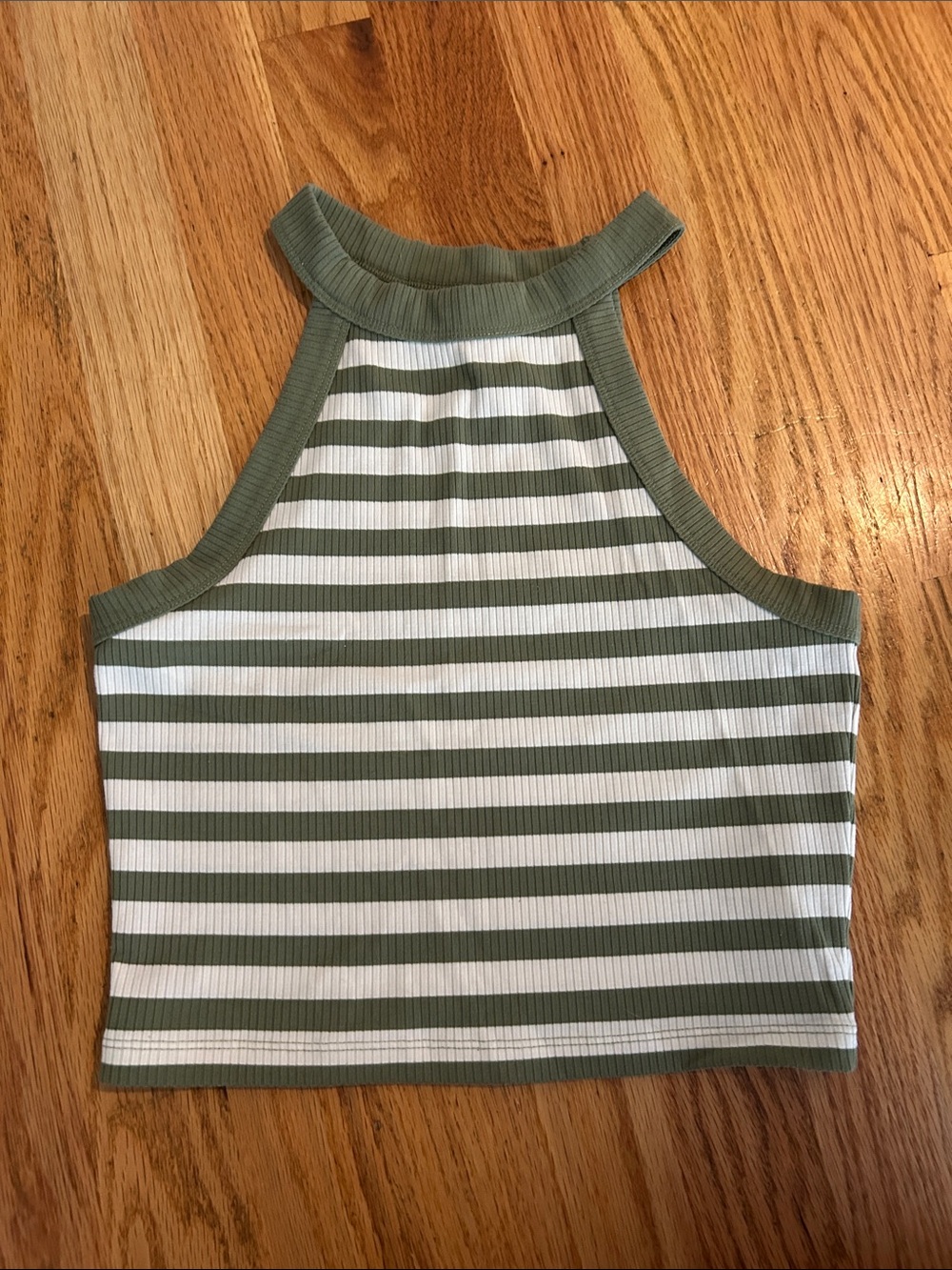 American Eagle Outfitters Olive and White Striped Halter Crop Top